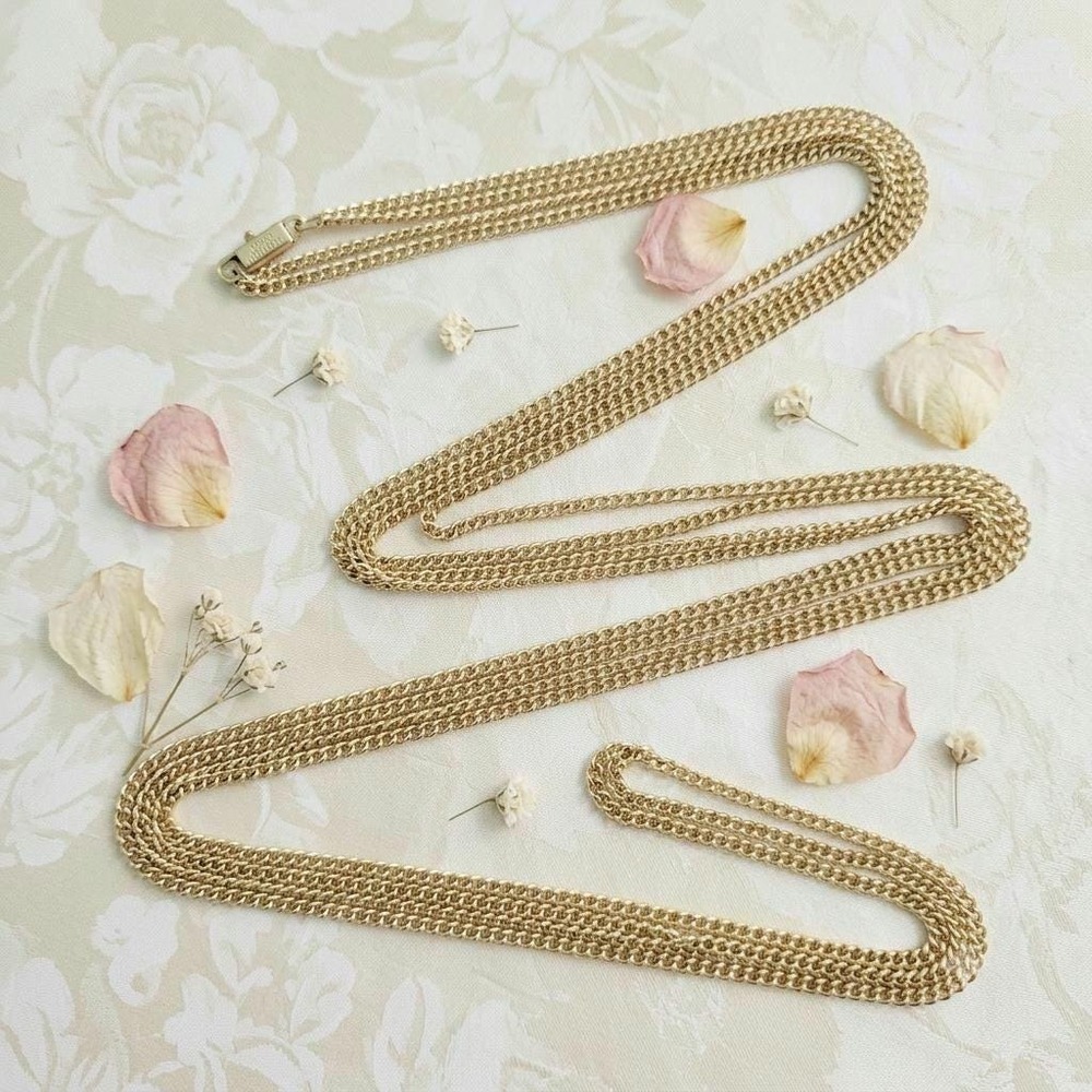 Vintage West Germany Triple Strand Gold Tone Chain Necklace Lightweight
